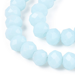 Light Sky Blue Opaque Solid Color Glass Beads Strands, Faceted, Rondelle, Light Cyan, 2x1.5mm, Hole: 0.4mm, about 195pcs/strand, 11 inch(28cm)