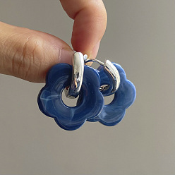 Стально-синий Серьги-кольца из акрила и нержавеющей стали с цветком, золотые, стальной синий, 35 мм