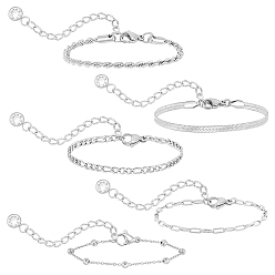 Нержавеющая Сталь Цвет 5шт. 5 стили браслетов-цепочек из нержавеющей стали, с кубического циркония, цвет нержавеющей стали, 6-1/2 дюйм (16.5 см)