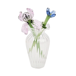 February Iris Набор для украшения стола, состоящий из цветов и вазы, изготовленных вручную методом лэмпворк., сирень, февральские ирисы, 24.5~32.5x23.5~32.5x43~52 мм