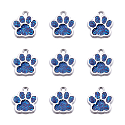 Королевский синий Сплав эмали прелести, с блеском порошок, собака отпечатки лап, платина, королевский синий, 17.7x16.6x2 мм, отверстие : 2 мм