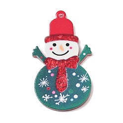 Снеговик Рождественские акриловые подвески, с блеском порошок, снеговик, 39.5x22.5x2 мм, отверстие : 1.6 мм
