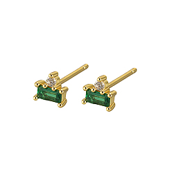 Golden Geometric S925 Silver Zircon Rectangle Stud Earrings, Delicate Daily Accessory