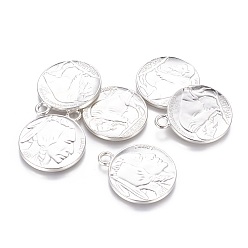 Платина Тибетский стиль подвески сплава для монет, плоские круглые с индийской головы и буйволов, без кадмия, без никеля и без свинца, платина, 40x33x3 мм, отверстие : 4 мм