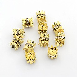 Golden Brass Rhinestone Bead Caps, Cap Spacer, Golden Color, Clear, Size: about 8mm in diameter, 9mm long, hole: 0.6mm