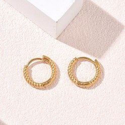Golden Twist Textured 304 Stainless Steel Huggie Hoop Earrings, Ion Plating(IP), Golden, 12x2mm