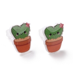 Heart Acrylic Cute Plants Stud Earrings with Plastic Pins for Women, Heart Pattern, 14x11mm, Pin: 1mm