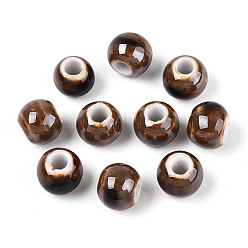 Верблюжий Фарфоровые бусины ручной работы, рондель, фантазии античного стекла фарфора, верблюжие, 8.2~9x7~7.5 мм, отверстие : 2.5~3 мм