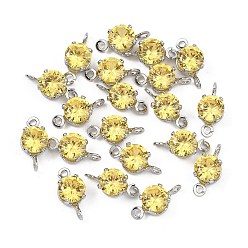 Yellow SHEGRACE Brass Pave Cubic Zirconia Flat Round Connector Charms, Cadmium Free & Nickel Free & Lead Free, Long-Lasting Plated, Real Platinum Plated, Yellow, 11x5x4mm, Hole: 1mm and 1.2mm