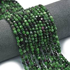 Рубин В Цоизита Натуральный рубин в цоизита бусин пряди, энергетическая призматическая огранка с двойными концами бусины, граненые двухконусные, 4x4.5 мм, отверстие : 0.4 мм, около 83 шт / нитка, 14.96 дюйм (38 см)