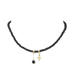 Золотой Ожерелья из граненых круглых бусин из синтетического синего золота, с 304 подвесками в виде креста из нержавеющей стали, золотые, 16.34 дюйм (41.5 см)