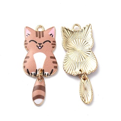 Темный Лосось Подвески из эмали с гальваническим покрытием из светлого золота, без кадмия, без никеля и без свинца, кошачье очарование, темный лосось, 38x15.7x3 мм, отверстие : 2 мм