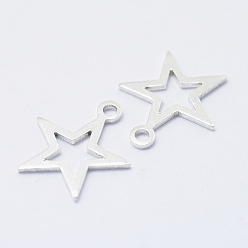 Silver 925 Sterling Silver Charms, Star, Silver, 11x9.5x0.8mm, Hole: 1mm