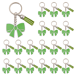 Платина 18шт. акрил и кисточка бант брелок, с железными кольцами, зелёные, платина, 80 мм, 18 шт / комплект