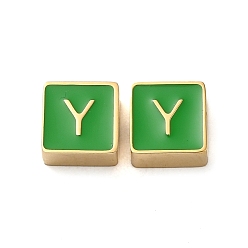 Letter Y 304 aus Stahl-Email-Perlen, echt 14 k vergoldet, Quadrat mit Buchstaben, Buchstabe y, 8x8x4 mm, Bohrung: 2 mm