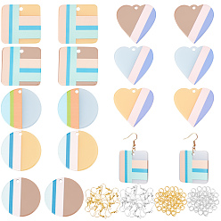 Mixed Color 3D Printed Dangle Earrings DIY Making Kit, Including Heart & Flat Round & Square Acrylic Pendants, Iron Earring Hooks & Jump Rings, Mixed Color, Pendants: 18pcs/set