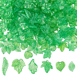Lime Green 300Pcs 6 Styles Transparent Acrylic Pendants, Leaf, Lime Green, 16~30x15~23.5x1.2~3.5mm, Hole: 1.4~2mm, 50pcs/style