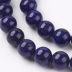 Lapis Lazuli Dyed Natural Lapis Lazuli Bead Strands, Round, 8~9mm, Hole: 1mm, about 46pcs/strand, 15.3 inch