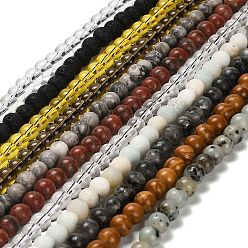 Смешанные камни Натуральный цветок амазонит/карта камень/кунжутная яшма/нити стеклянных бусин, круглые, смешанные окрашенные и неокрашенные, 6~7 мм, отверстие : 0.7~1 мм, около 61~75 шт / нитка, 14.76''~15.16'' (37.5~38.5 см)