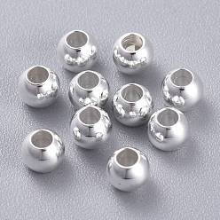 Серебро 201 из нержавеющей стали бусы, круглые, серебряные, 4x3 мм, отверстие : 1.8 мм