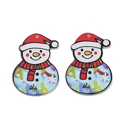 Снеговик Подвески из непрозрачного акрила с рождественской тематикой, снеговик, 37.5x27x2 мм, отверстие : 1.6 мм