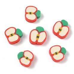 Яблоко Бусины из полимерной глины ручной работы с фруктово-овощной тематикой, для поделок ювелирных изделий, яблоко, 14.5x14.5x5 мм, отверстие : 2 мм