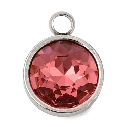 Фиолетовый Тематика камней по знаку зодиака июль 304 подвески из нержавеющей стали, плоский круглый шарм, с k 9 стеклом, полировка, граненые, фиолетовые, 16x12x7.3 мм, отверстие : 2.6 мм