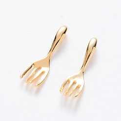 Real 18K Gold Plated Brass Pendants, Nickel Free, Fork, Real 18K Gold Plated, 16.5x4.5x3mm, Hole: 1.5mm