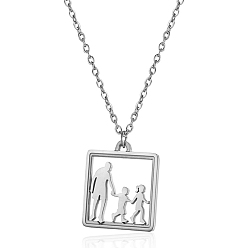 Серебро День матери 304 Женские ожерелья с подвесками в виде семейного силуэта из нержавеющей стали, серебряные, 17.72 дюйм (45 см)