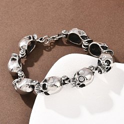 Античное Серебро Хэллоуин 304 браслеты-цепочки из нержавеющей стали, череп, античное серебро, 8-3/8 дюйм (21.3 см)