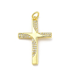 Real 16K Gold Plated Brass with Cubic Zirconia Pendants, Cadmium Free & Lead Free, Cross, Real 16K Gold Plated, 28x18x1.8mm