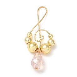 Pink Большие подвески из гальванического синтетического немагнитного гематита и стекла в форме капли, прелести музыкальных нот, с золотым покрытием, розовые, 61x24x10 мм, отверстие : 16.5x8.5 мм