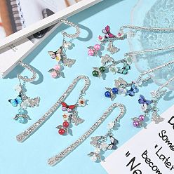 (52) Непрозрачная лаванда 5 закладка из сплава шт., бабочка с ангелом, с натуральным драгоценным камнем и имитацией жемчуга из АБС-пластика, разноцветные, 124x21.5x2.5 мм