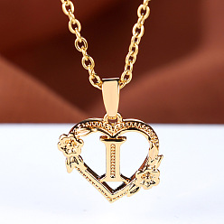Letter I Цепочка из латуни с подвеской в виде сердца в форме розы и буквы, золотые, Буква "i", 17.72 дюйм (45 см)