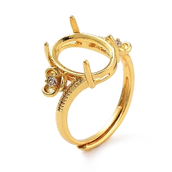 Золотой Стойка покрытие овальная латунь микропаве кубический цирконий регулируемый солитер кольцо компоненты, 4 настройки кольца зубца когтя, долговечный, золотые, лоток : 12x8 мм, внутренний диаметр: 19 мм