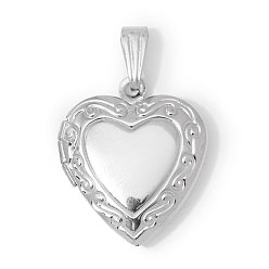 Нержавеющая Сталь Цвет 304 подвески из нержавеющей стали Locket, сердце прелести, ручная полировка, цвет нержавеющей стали, 30x19 мм, отверстие : 3 мм