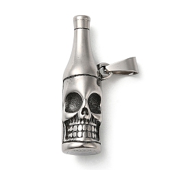 Bottle 304 подвески из нержавеющей стали, античное серебро, подвеска на бутылку с черепом, 14.5x41x12 мм, отверстие : 9 мм