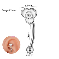 Нержавеющая Сталь Цвет 304 изогнутые кольца-штанги для бровей из нержавеющей стали с белой эмалью и цветком, хрящевые серьги, цвет нержавеющей стали, 10 мм, штифты : 1.2 мм