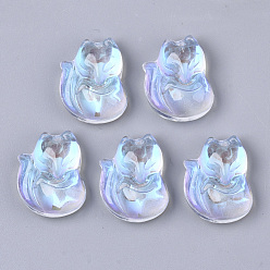 Clear AB Electroplate Transparent Glass Pendants, AB Color Plate, Fox, Clear AB, 18x14x7mm, Hole: 1mm