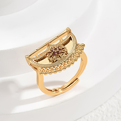 Бледно-фиолетовый Красный Кольца для женщин с микропаве из латуни и кубическими цирконами, вентилятор, бледно-фиолетовый красный, 20x15 мм