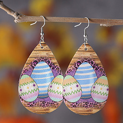 Васильковый Кожзаменитель болтаться серьги, слезинка с яйцом, платина, васильковый, 75x35 мм