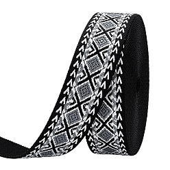 Black Vintage Jacquard Polypropylene Ribbon, Emobridered Woven Ribbon, Rhombus Pattern, Black, 1-1/2 inch(38mm), about 10.00 Yards(9.14m)/Roll