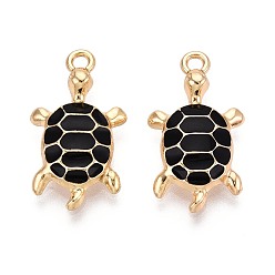 Черный Подвески из эмали и сплава, очарование черепахи, золотые, чёрные, 24x13x4 мм, отверстие : 1.8 мм