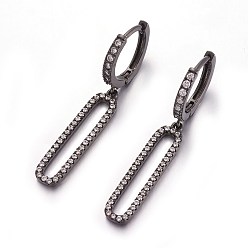 Gunmetal Brass Leverback Earrings, with Cubic Zirconia, Oval, Clear, Gunmetal, 39mm, Pin: 1mm