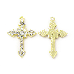 Light Gold Подвески из сплава со стразами, из прозрачного стекла, крест прелести, без кадмия, без никеля и без свинца, золотой свет, 34.5x23x4 мм, отверстие : 1.6 мм
