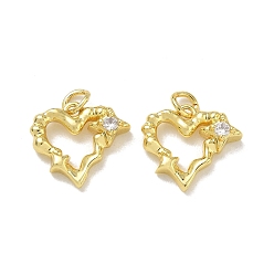 Golden Brass Micro Pave Clear Cubic Zirconia Pendants, Heart with Star Charms, Rack Plating, Long-Lasting Plated, Cadmium Free & Lead Free, Golden, 14.5x16x4.2mm, Hole: 3mm