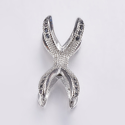 Платинированный Латунные микро проложить кубического циркония бусы, долговечный, Реальная платина, коготь, 19x9 мм, отверстие : 2 мм