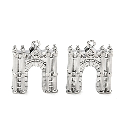Platino Real Plateado Latón micro pavimenta claro colgantes de circonio cúbico, amuletos del arco triunfal, Platino verdadero plateado, 17.5x15x4 mm, agujero: 1.2 mm