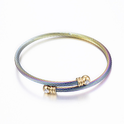 Mixed Color Trendy 304 Stainless Steel Torque Bangles & Rings Sets, with Rhinestone, Mixed Color, 2-1/8 inch(53mm), 17mm