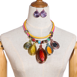 Разноцветный Комплекты ожерелий и серег с подвесками из сплава с алюминиевой проволокой, пластиковыми бусинами, обернутыми в рулоны, слеза, красочный, 19.29 дюйм (49 см)